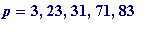 p = 3, 23, 31, 71, 83